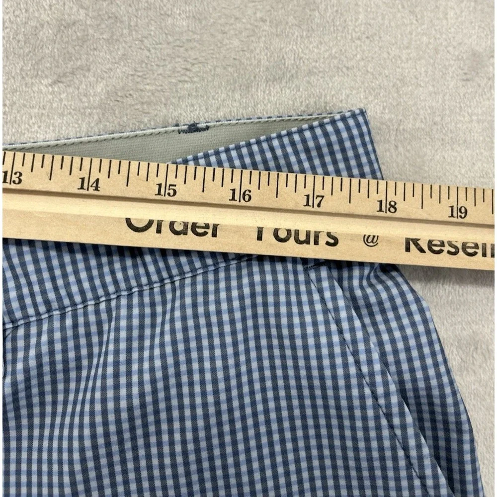 Adidas Short Men 38 Blue Checked 3 Stripes Performance Breathable Golf Casual